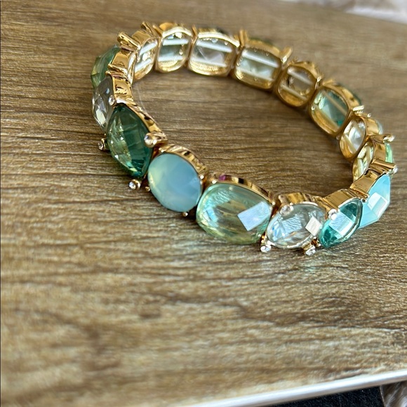 Anne Klein Aqua Blue and Gold Gemstone Bracelet - Picture 2 of 8